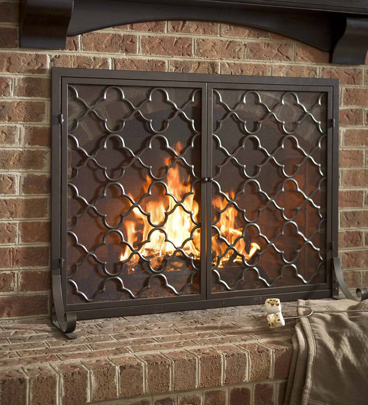 Geometric Fireplace Screen with Two Doors