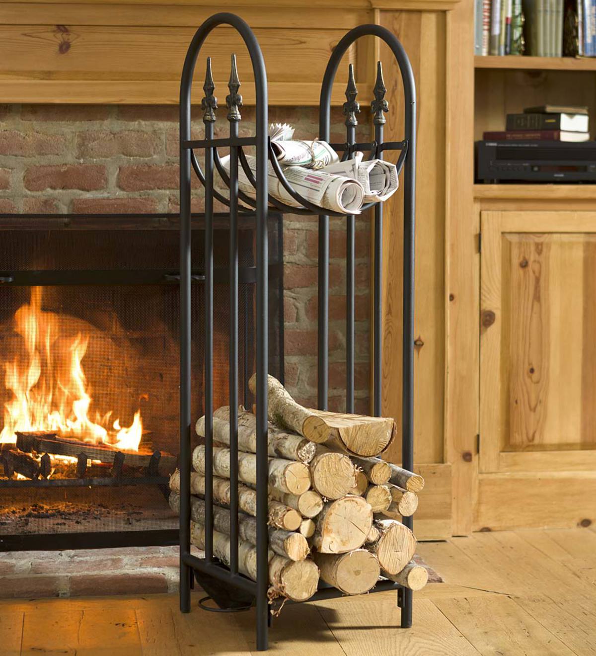 Fireplace Freestanding Wood Rack Black Iron Fireside Firewood Log