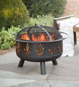 Wood-Burning Fire Pit with Cattail Cutout Design
