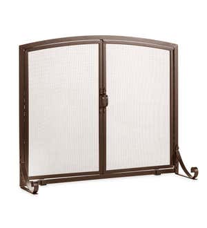 Arched Top Flat Guard Fireplace Screen with Doors, Small