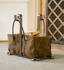 Heavy Duty Canvas Log Carrier With Leather Handles