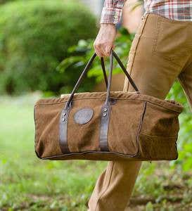 Heavy Duty Canvas Log Carrier With Leather Handles