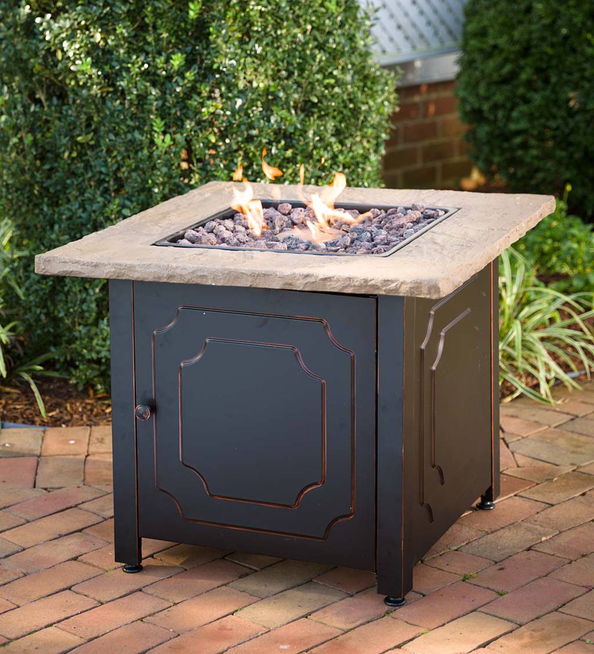 Chiseled Stone Propane Fire Pit with Cover