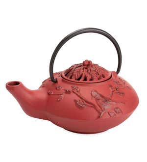 Cast Iron Wood Stove Red Kettle Steamer with Cardinal Design