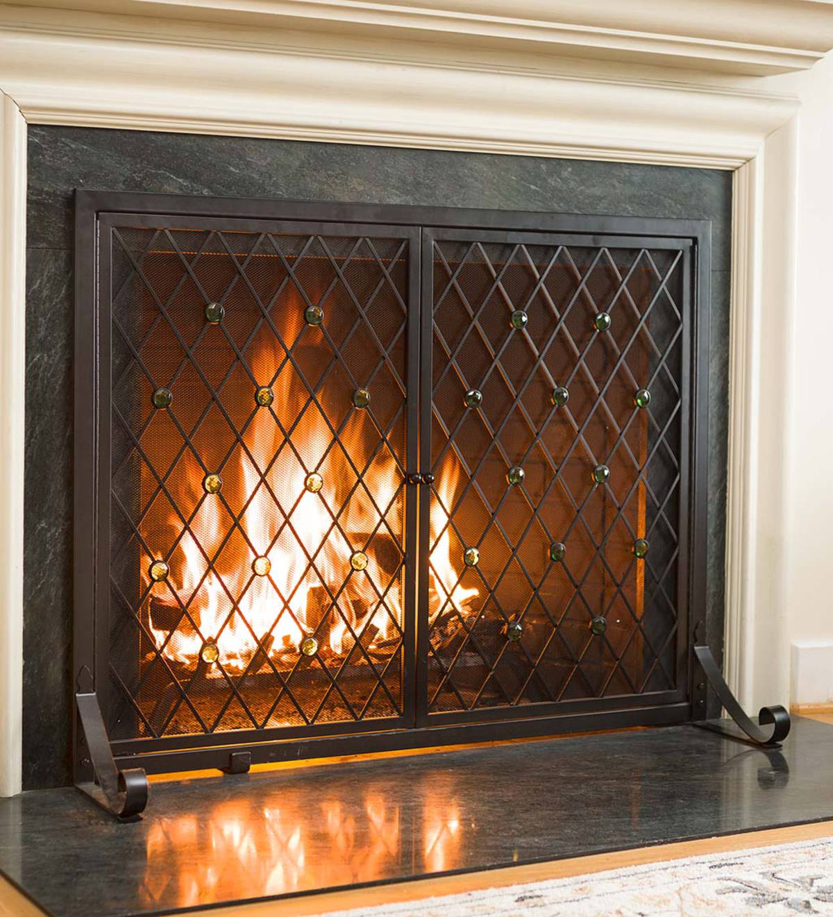 Jeweled Fireplace Screen With Two Doors