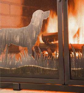 Retriever Dogs Fireplace Screen with Doors