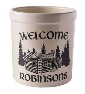 Personalized Cabin Stoneware Crock, 2 Gallons - Black