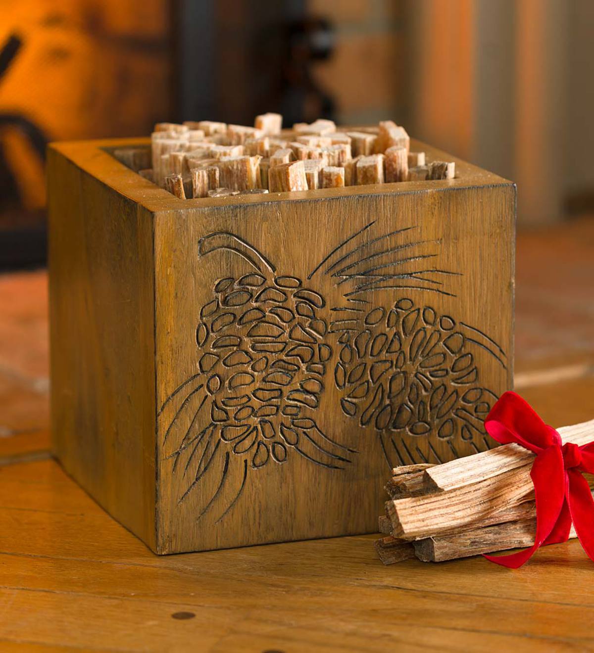 Wooden Pine Cone Hearth Box with 5 lbs. Fatwood