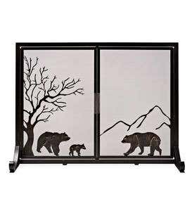 Small Shenandoah Mountain Bear Family Fire Screen with Doors