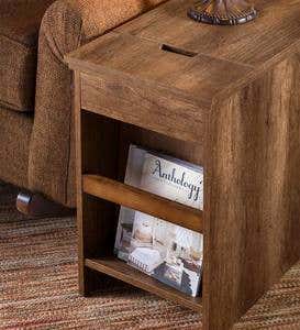 Four-In-One Side Table with Space Heater, Charger, Magazine Rack and Pull-Out Tray