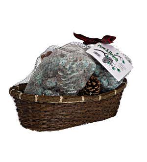 Fire Starter Gift Basket with Fatwood, Color Cones and Wax Cones