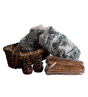 Fire Starter Gift Basket with Fatwood, Color Cones and Wax Cones