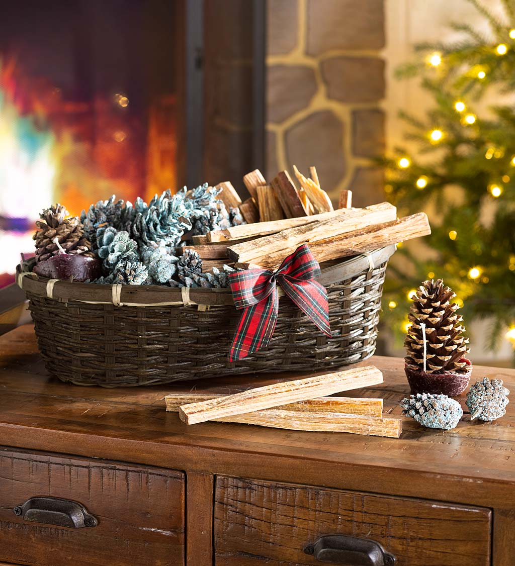 Fire Starter Gift Basket with Fatwood, Color Cones and Wax Cones