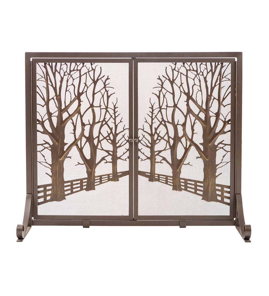 Small Country Road Tree Line Fireplace Screen with Doors