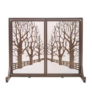 Country Road Tree Line Fireplace Screen with Doors