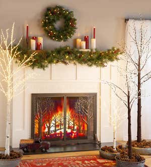 Country Road Tree Line Fireplace Screen with Doors