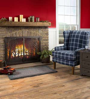 Large Country Road Tree Line Fireplace Screen with Doors