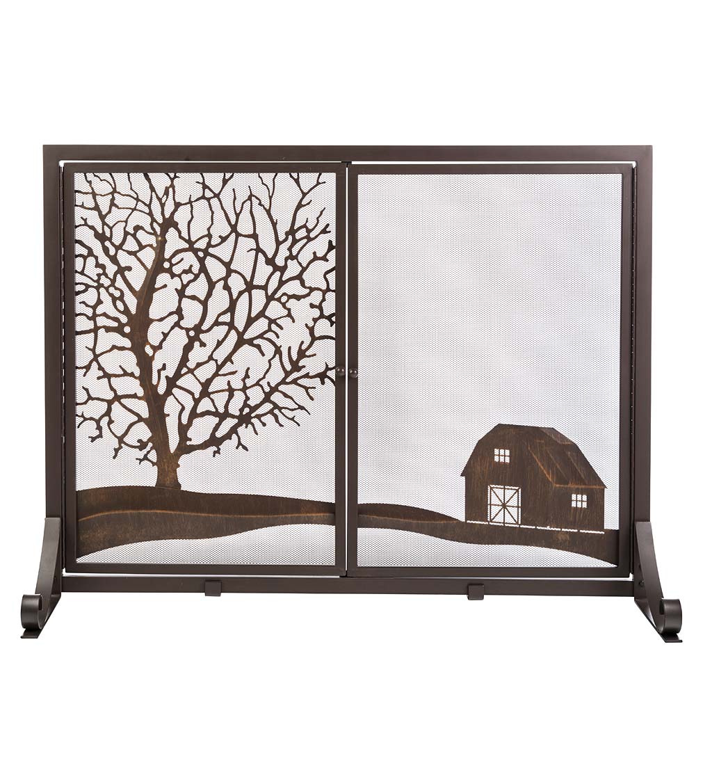Small Prairie Fire Screen With Two Doors And Pastoral Scene