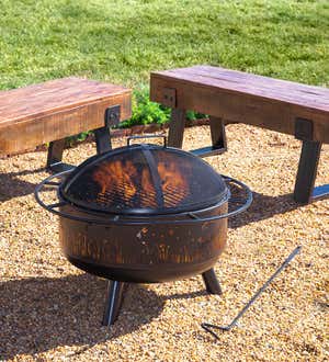 Meadow Wood Burning Fire Pit With Cutout Design - Black