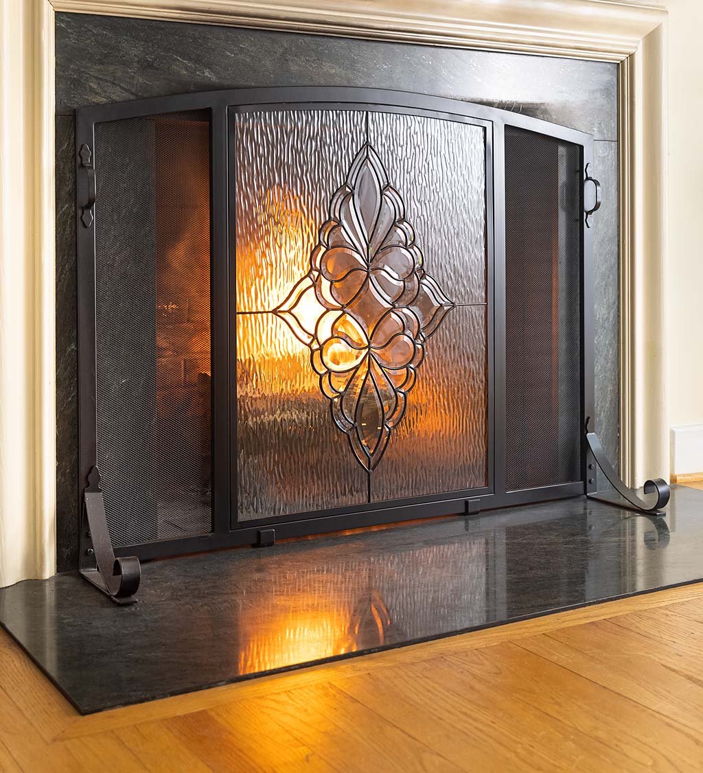 St. Charles Glass Medallion Flat Guard Fire Screen