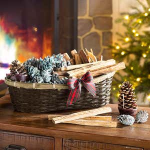 Fire Starter Holiday Gift Basket with Fatwood, Color Cones and Wax Cones