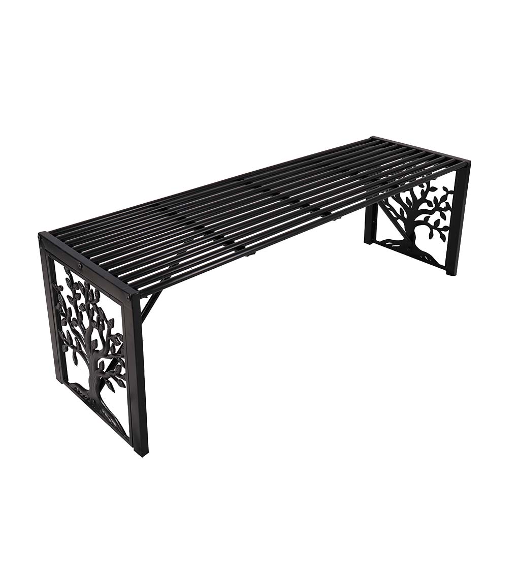 Metal Tree of Life Backless Straight Garden Bench
