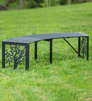 Metal Tree of Life Backless Curved Garden Bench - Black