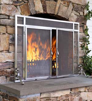 Small Indoor/Outdoor Stainless Steel Two-Door Fireplace Screen
