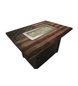 Americana Propane Gas Fire Pit with Faux Wood Tabletop and Glass Rocks