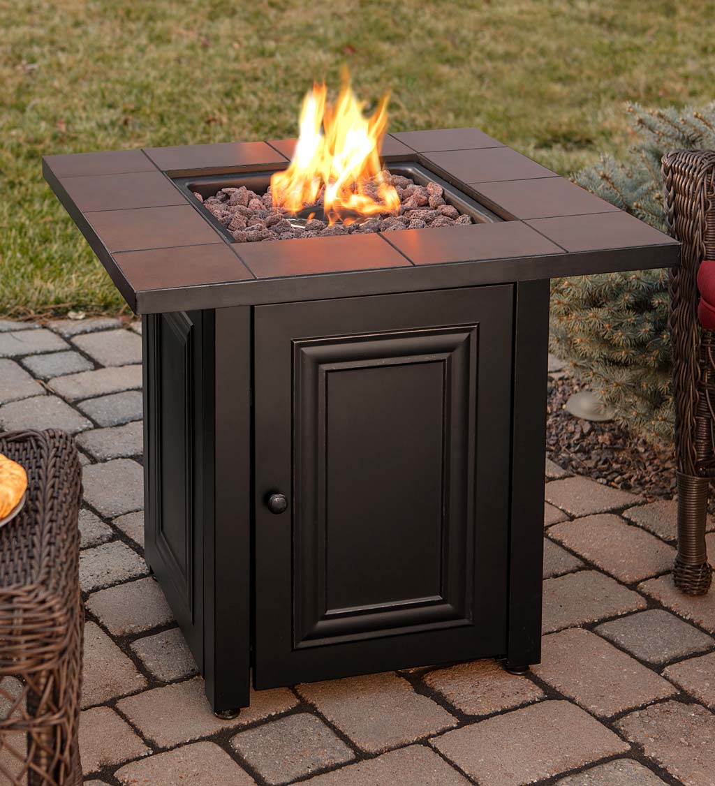 Afton Outdoor LP Gas Fire Pit with Concrete Resin Mantel, 28"