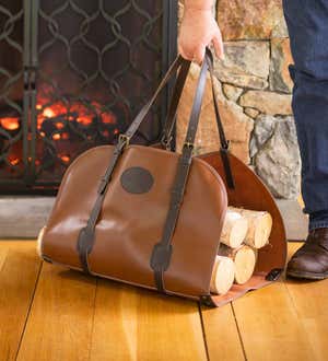 Leather Log Carrier with Leather Handles