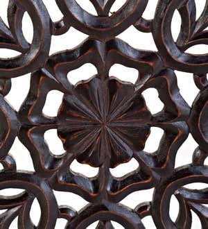Decorative Wooden Floral Fireplace Screen - Brown