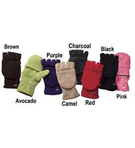 Pair of Fleece Multi Mitts Fingerless Gloves With Thumb And Finger Hoods - Pink