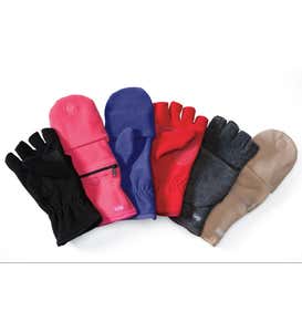 Pair of Fleece Multi Mitts Fingerless Gloves With Thumb And Finger Hoods - Pink