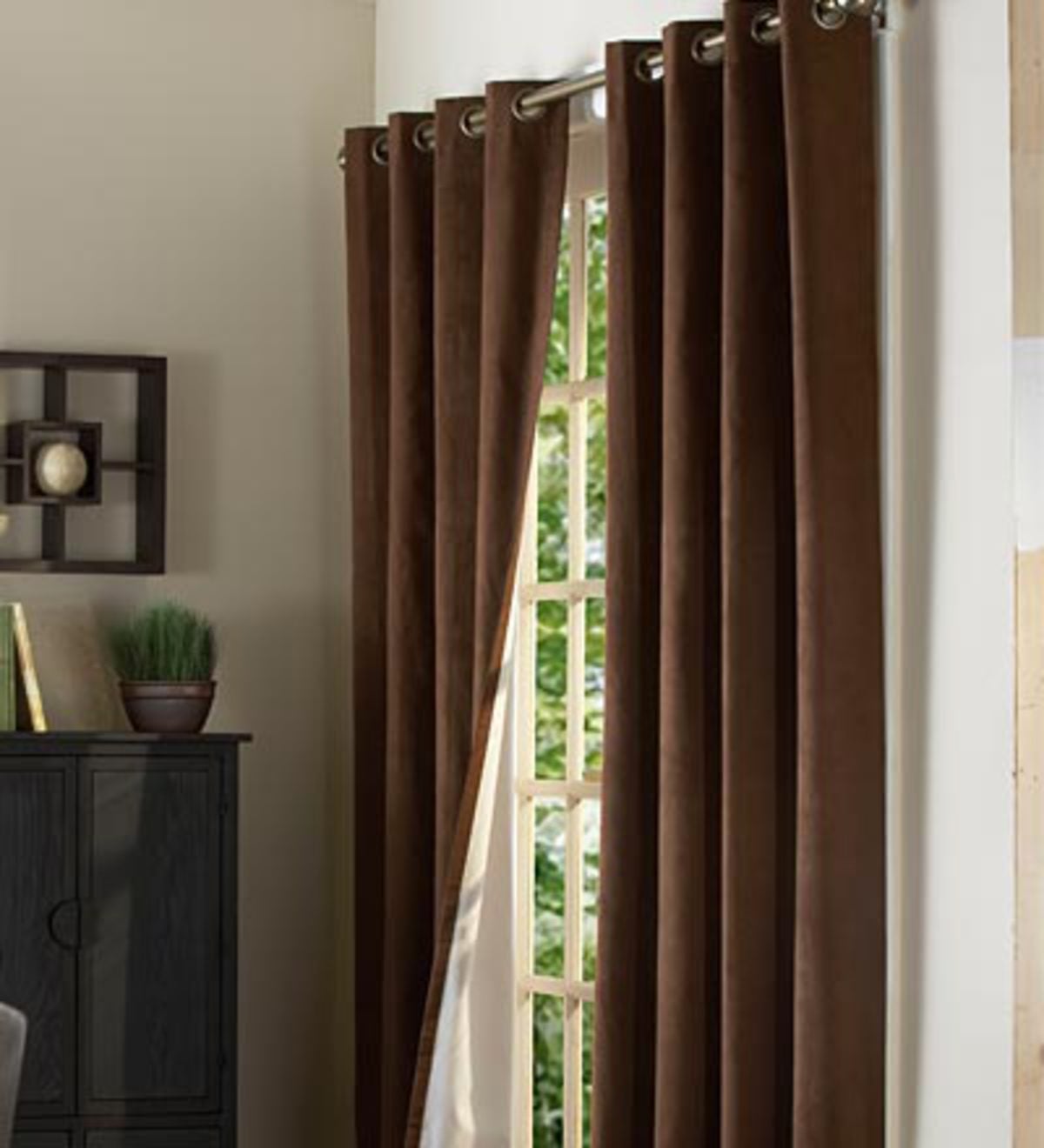 95”L Microsuede Grommet Top Curtain Pairs - Chocolate