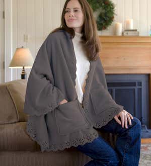 Fleece Cuddle Cape With Pockets - Blue Slate