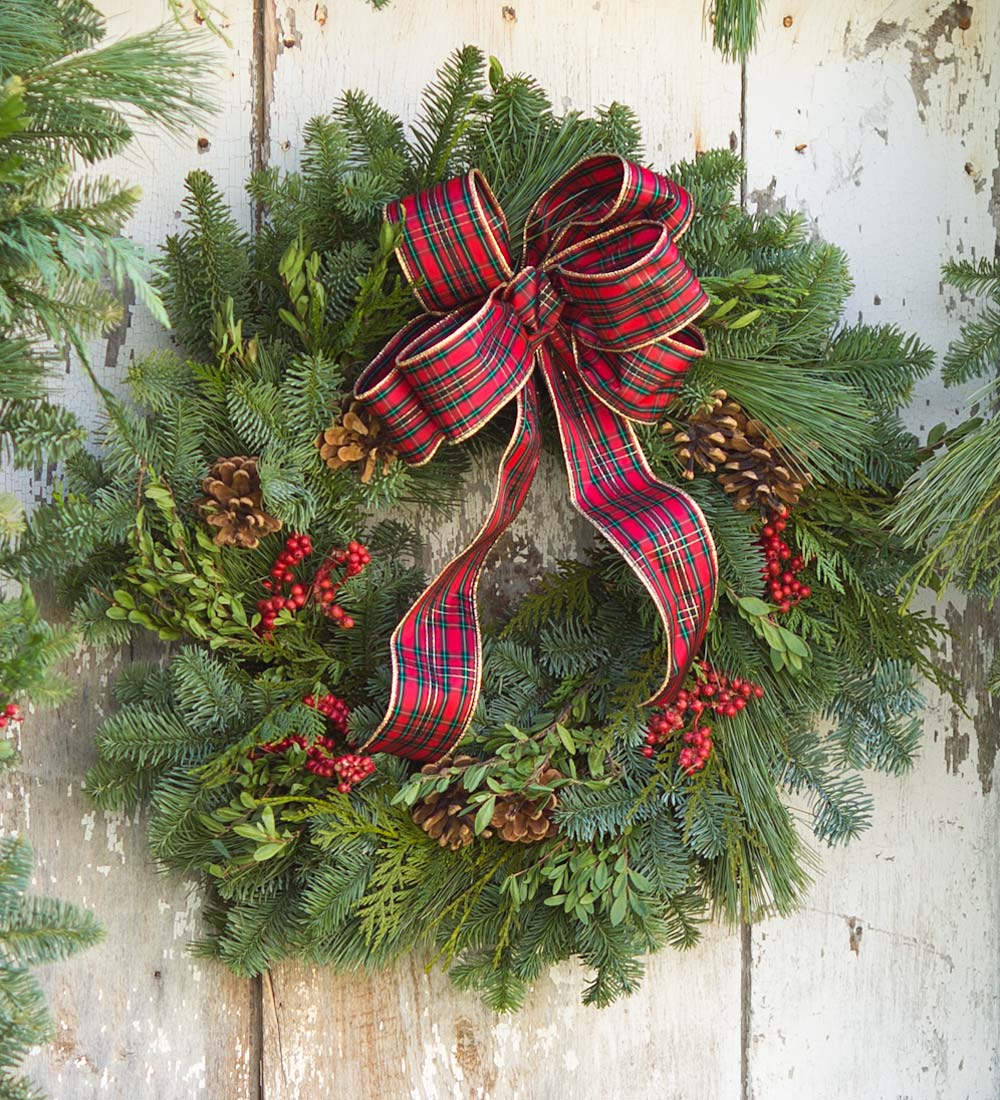 Holiday Woodland Evergreens 24"Wreath With Bow