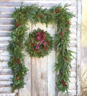 Holiday Woodland Evergreens 24"Wreath With Bow