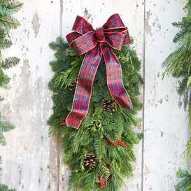 Holiday Woodland Evergreens Door Swag With Bow