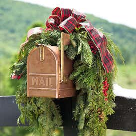 Holiday Woodland Evergreens Mailbox Swag With Bow
