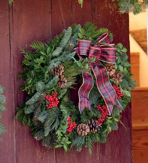 Holiday Woodland Evergreens 30"Wreath With Bow