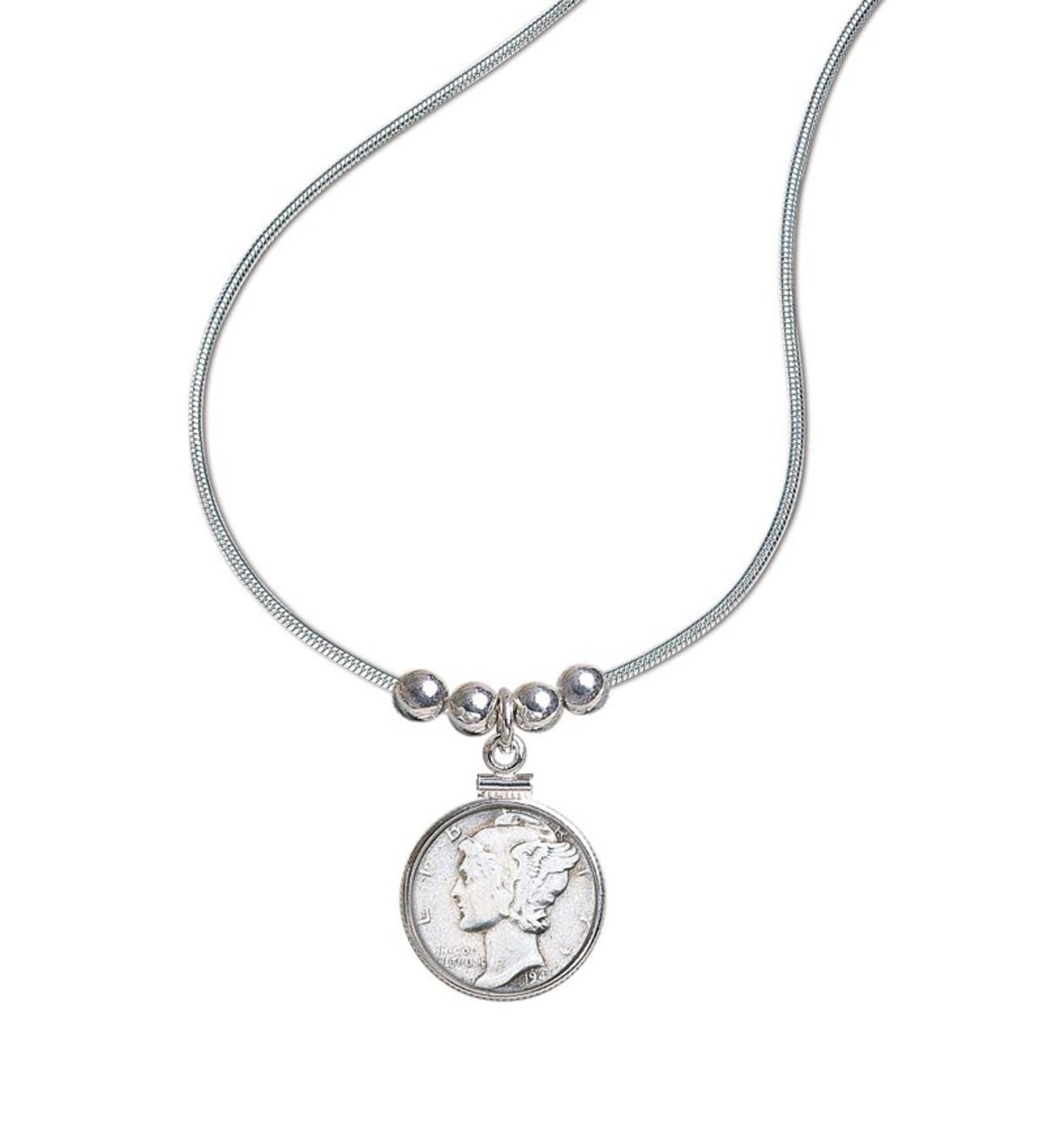 US Minted Mercury Dime Pendant With 18"Sterling Silver Chain