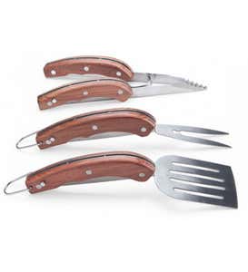 Three-Piece Stainless Steel And Wood Grill Utensil Set With Wooden Box As Seen on The Weather Channel's “Wake Up with Al”Show