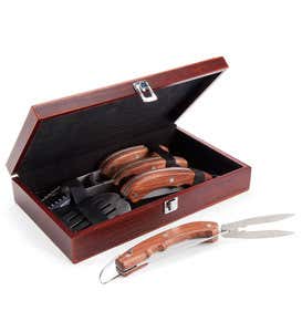 Three-Piece Stainless Steel And Wood Grill Utensil Set With Wooden Box As Seen on The Weather Channel's “Wake Up with Al”Show