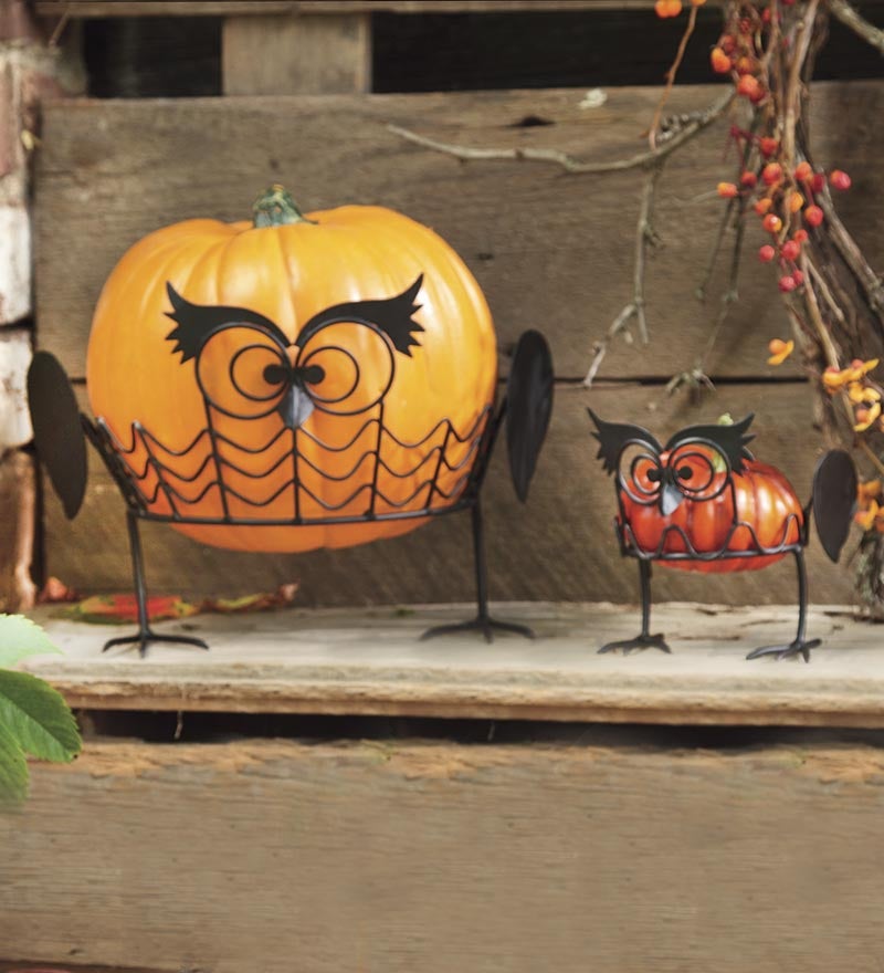 Set Of 2 Owl Pumpkin Holders