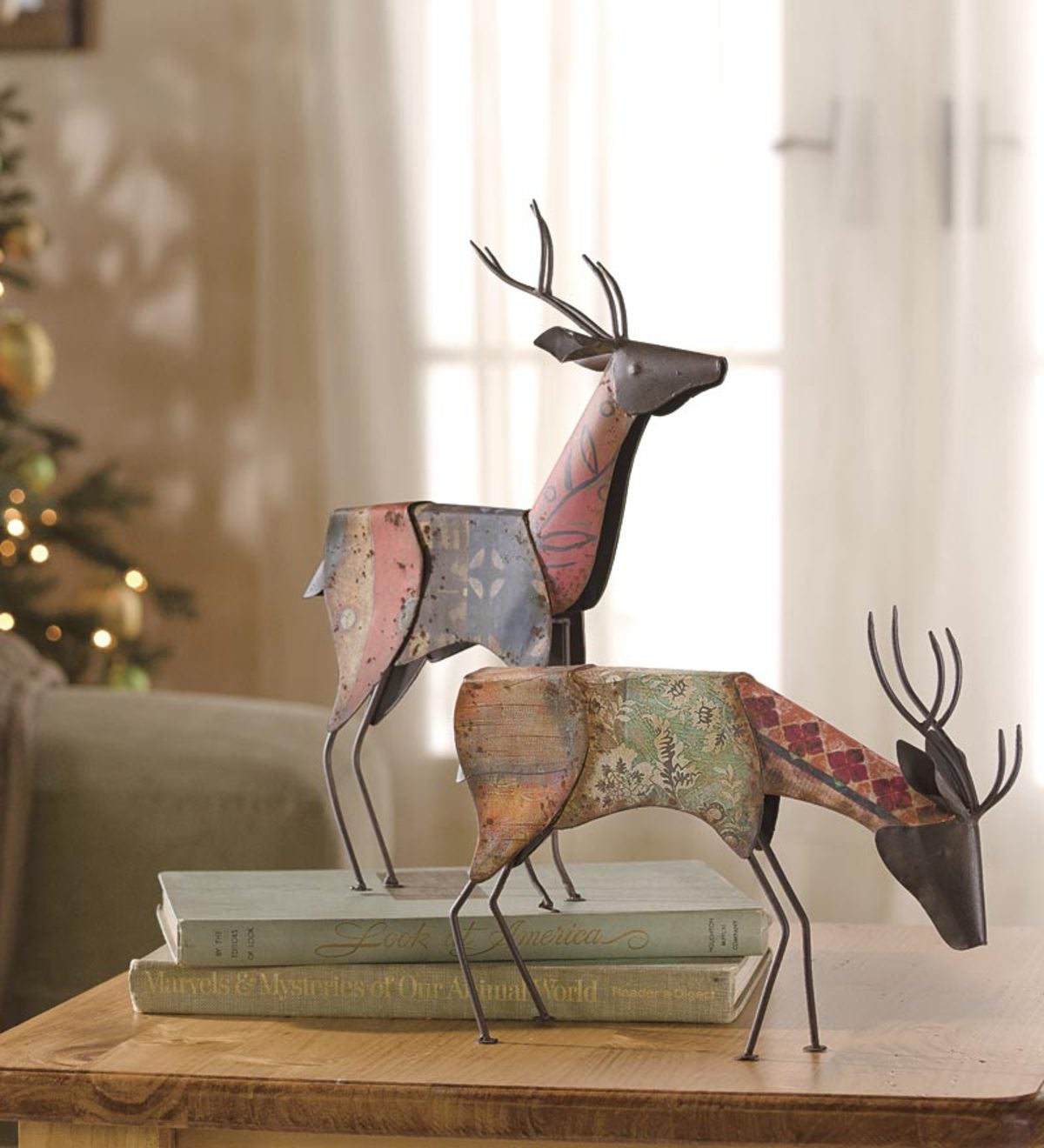 Set of Two Metal Deer Statues