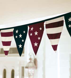 Cotton Duck Stars And Stripes Americana Pennant Bunting With Embroidery