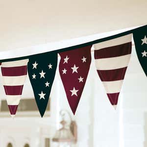 Cotton Duck Stars And Stripes Americana Pennant Bunting With Embroidery