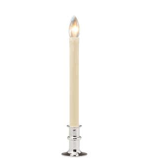 Adjustable Height Window Candle with Auto Timer, Metal Base and Outward-Facing Bulb