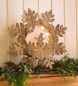 Wooden Star or Snowflake with Lighted Holographic Inset